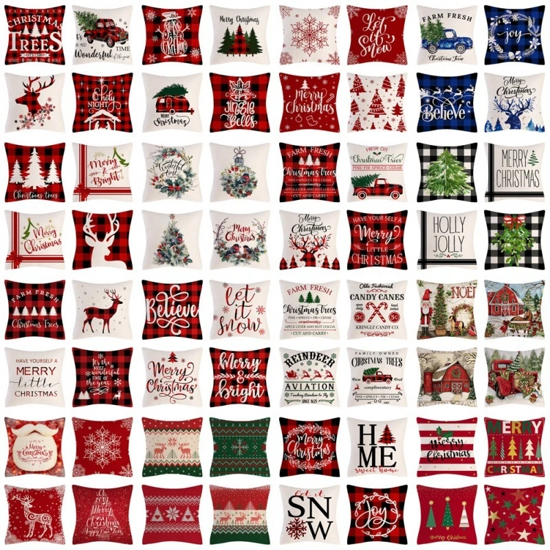 2023 Christmas Pillow Covers Set of 4 Christmas Decorations Cotton Linen Winter Deer Christmas Decor Throw Cushion Cover 18 X 18