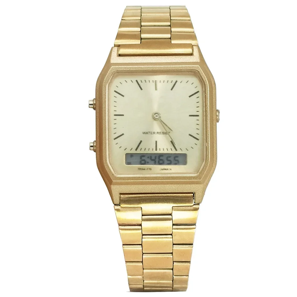 Custom Logo Retro Stainless Steel Women Men Digital Wristwatches Analog Dual Movement Waterproof men Digital Watch