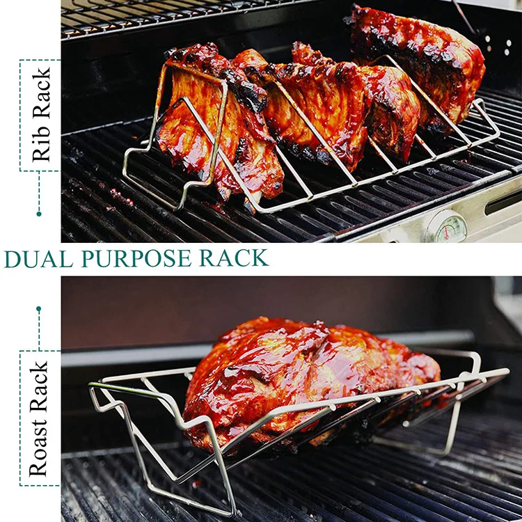 Stainless Steel Meat Lamb Bbq Rib Rack For Charcoal Roast Grill Smoker Ovens Weber Green Egg Kamado Joe