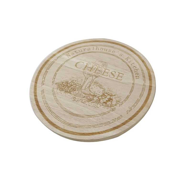 Cheap Price Round Engraved Rubber Wood Pizza Cheese Bread Cutting Board