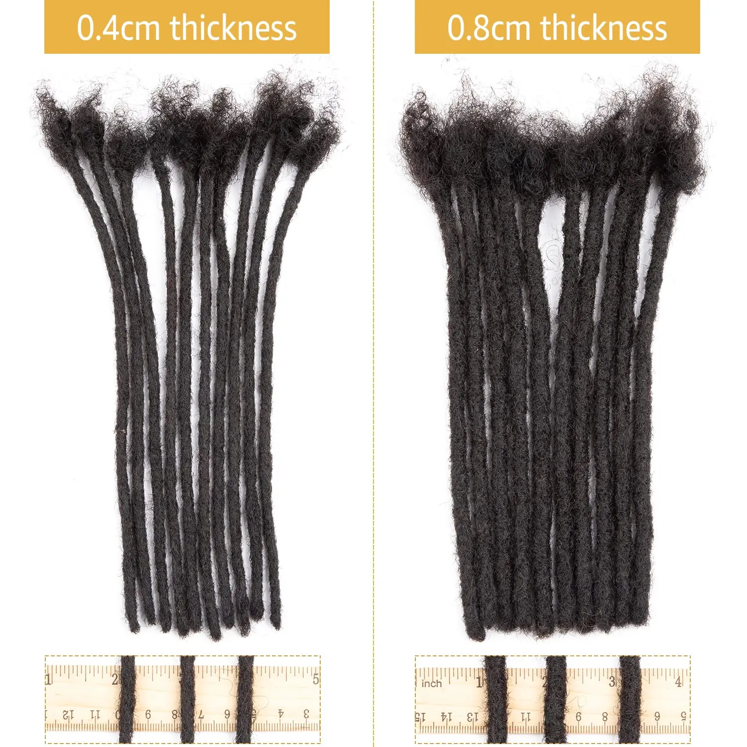 FUJIA 0.4cm and 0.6 0.8cm Thickness Options 6-18 Inch 30 Strands 100% Real Human Hair Dreadlock Extensions for Man\/Women Full H