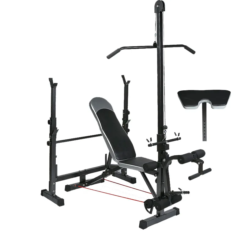 Многофункциональная скамейка для упражнений с Lat Pulldown, тренажерный зал, тяжелоатлетическая скамейка для домашнего использования, плоская скамейка, пресс, оборудование для фитнеса