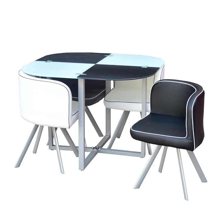 Chinese Cheap Dining Room Furniture Black White Small Glass Dining Table With 4  Chair Seaters Set
