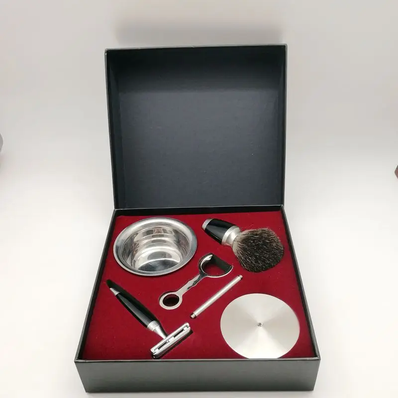 Рождественский подарок, кисть для бритья из барсука, безопасная бритва из нержавеющей стали с узлами и держателем, набор мужских кистей для бритья