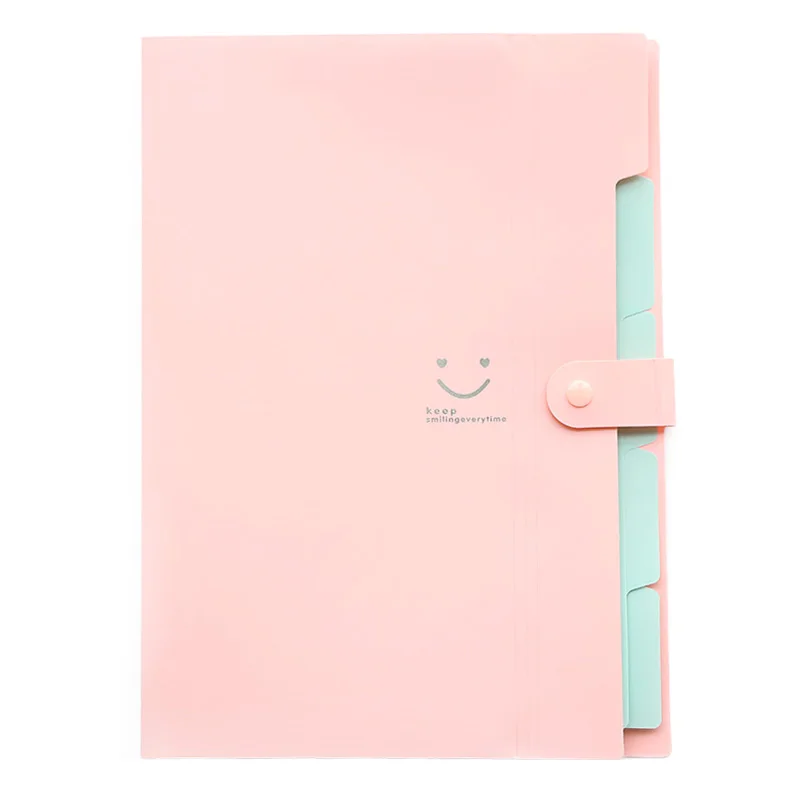 5 Pockets Plastic Expanding File Folders Accordion Document Organizer A4 Letter Size With Snap Button Closure For Office