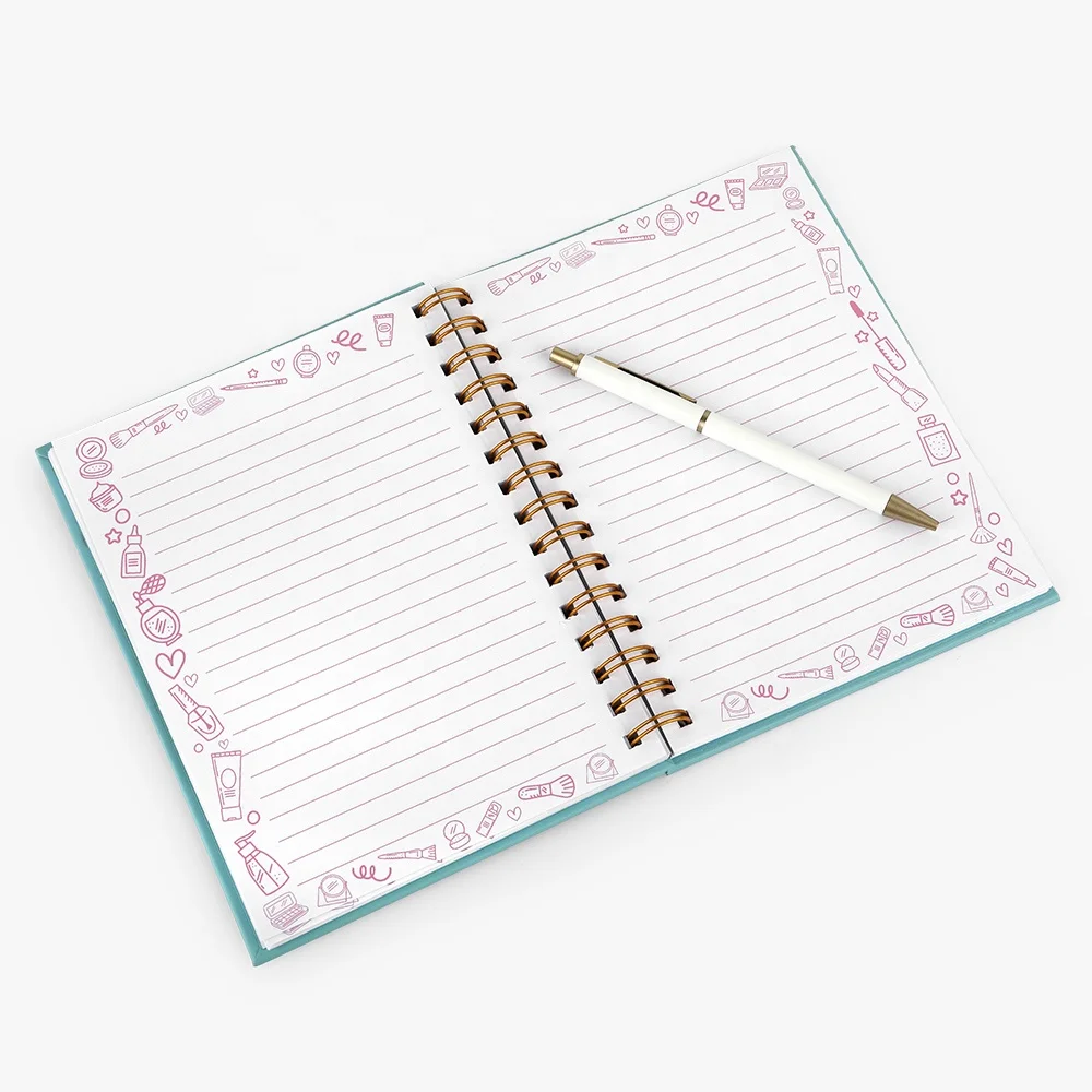 Индивидуальная печать бумажных духов, Роскошная золотая фольга в твердом переплете, женские спиральные блокноты формата A5 для журнала с ручкой и ожерельем, подарочный набор