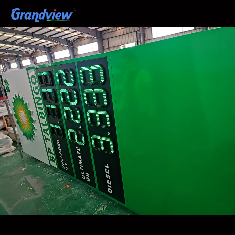 8.88 9/10 Green/Red Digital Led Gas Station Price Signs For Petrol Station with double sided pole sign