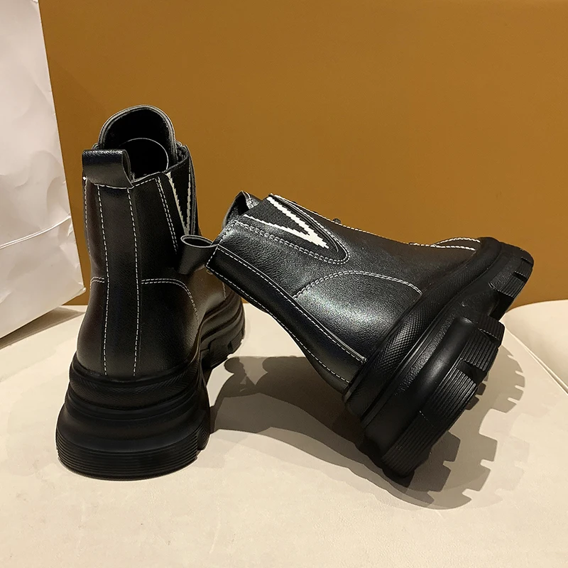 Fashion Lady Pu Leather Martin Boots New Style Chunky Platform Casual Ankle Boots