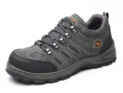 Army green flip fur breathable hiking  anti-smashing stab PU solid soles shoes outdoor climbing shoes