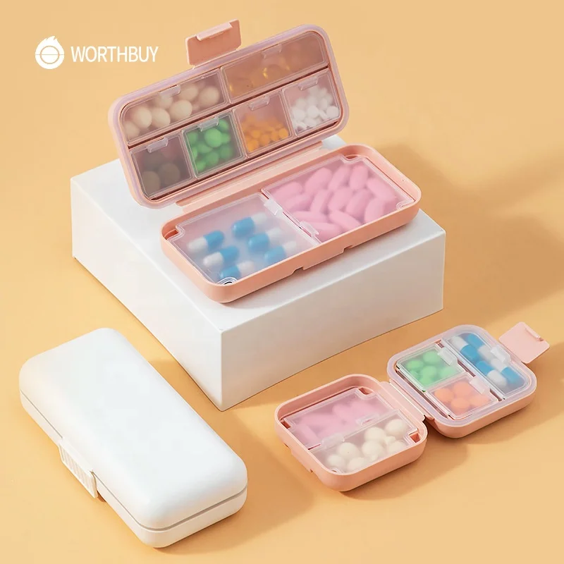 WORTHBUY Double-layer Sealed Medicine Storage Box 8-compartment Portable Travel Pill Case