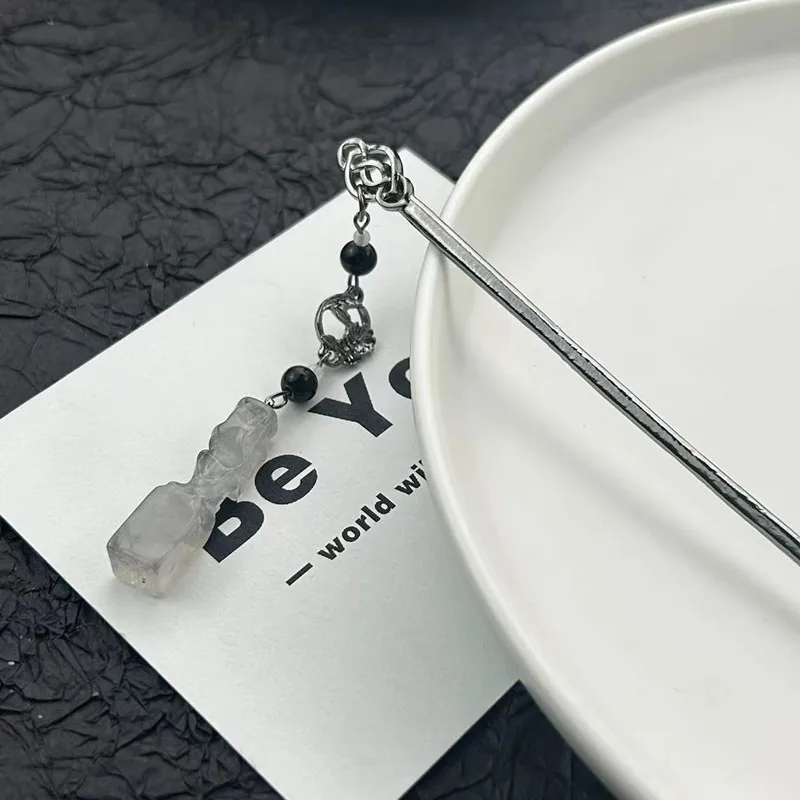 GEERDENG New Arrival Ancient Chinese Style Hair Sticks Jade Pendant Tassel Metal Hair Sticks Hanfu Coiling Hairpin for Women