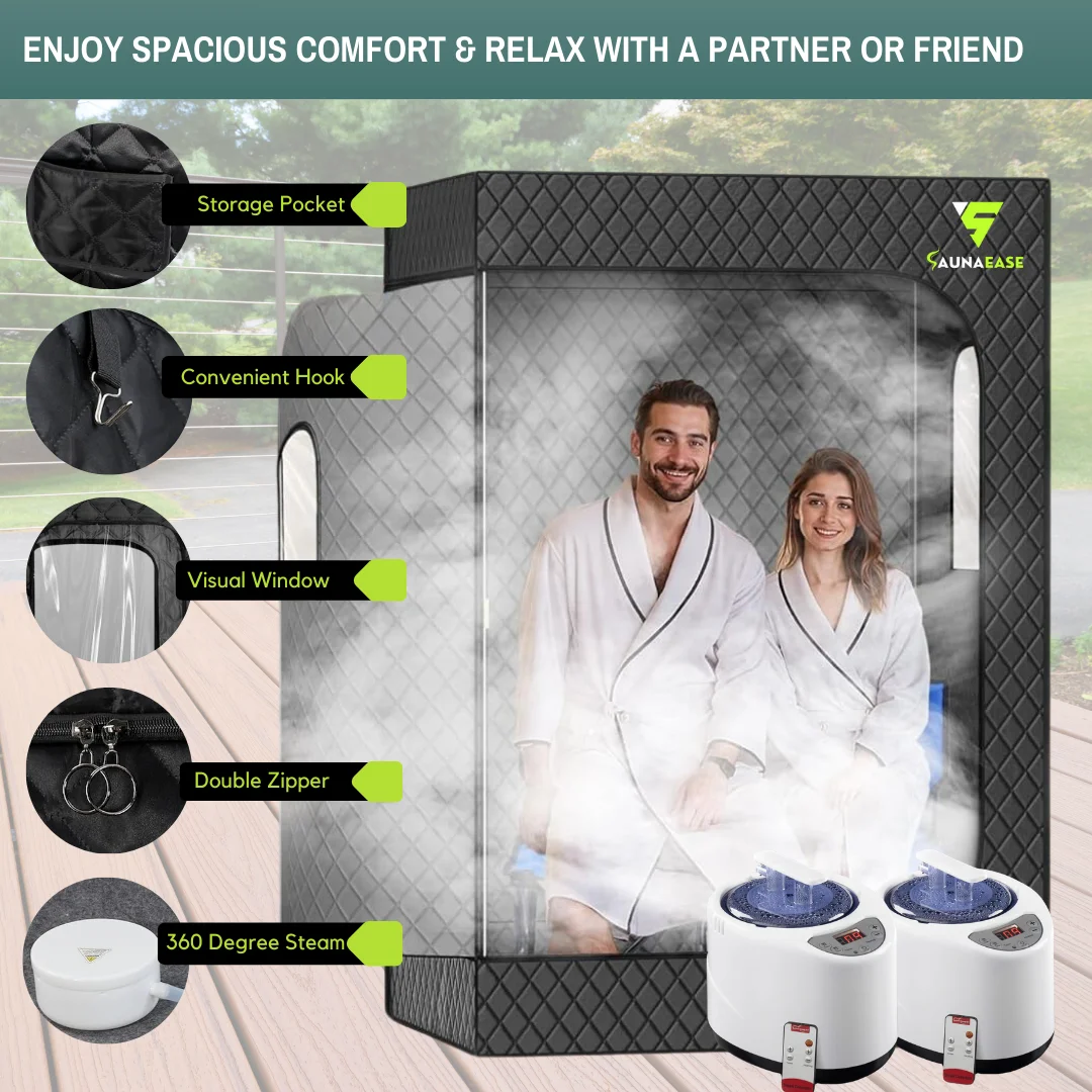 Spacious Double Capacity Cube Sauna for 2 Person with Infrared Red Light Therapy Outdoor & Indoor Sauna Kit