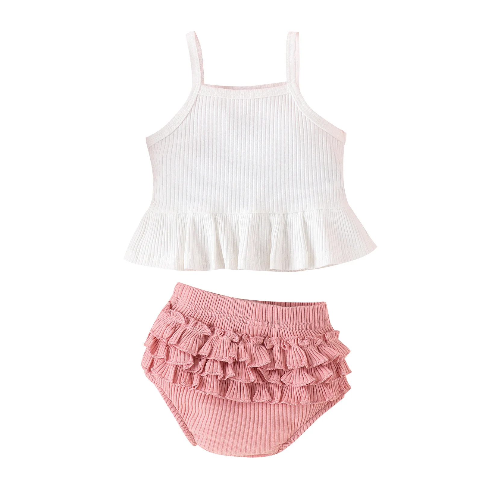 Baby Clothes Wholesale Children Suit Kids Sets Cotton Solid Suspender Top Shorts Two-Piece Outfits Baby Clothing Set
