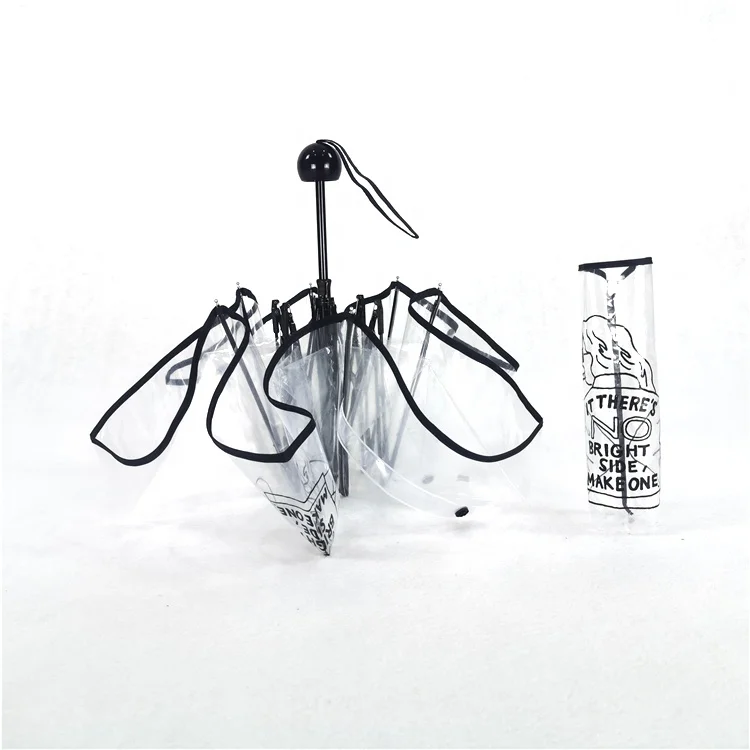19inch  Custom Three Fold Transparent Poe wholesale Umbrella with custom logo prints