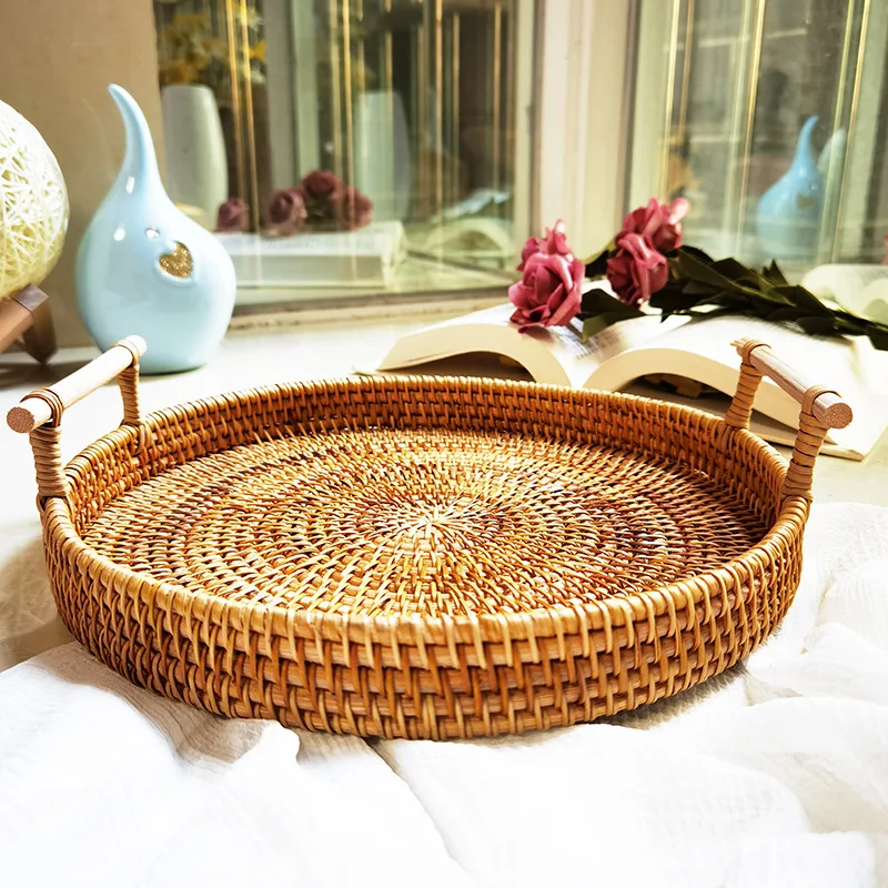 Top Quality  Typical 3pcs Set Picnic Storage Basket For Food Bread Fruit Serving With Wooden Handle