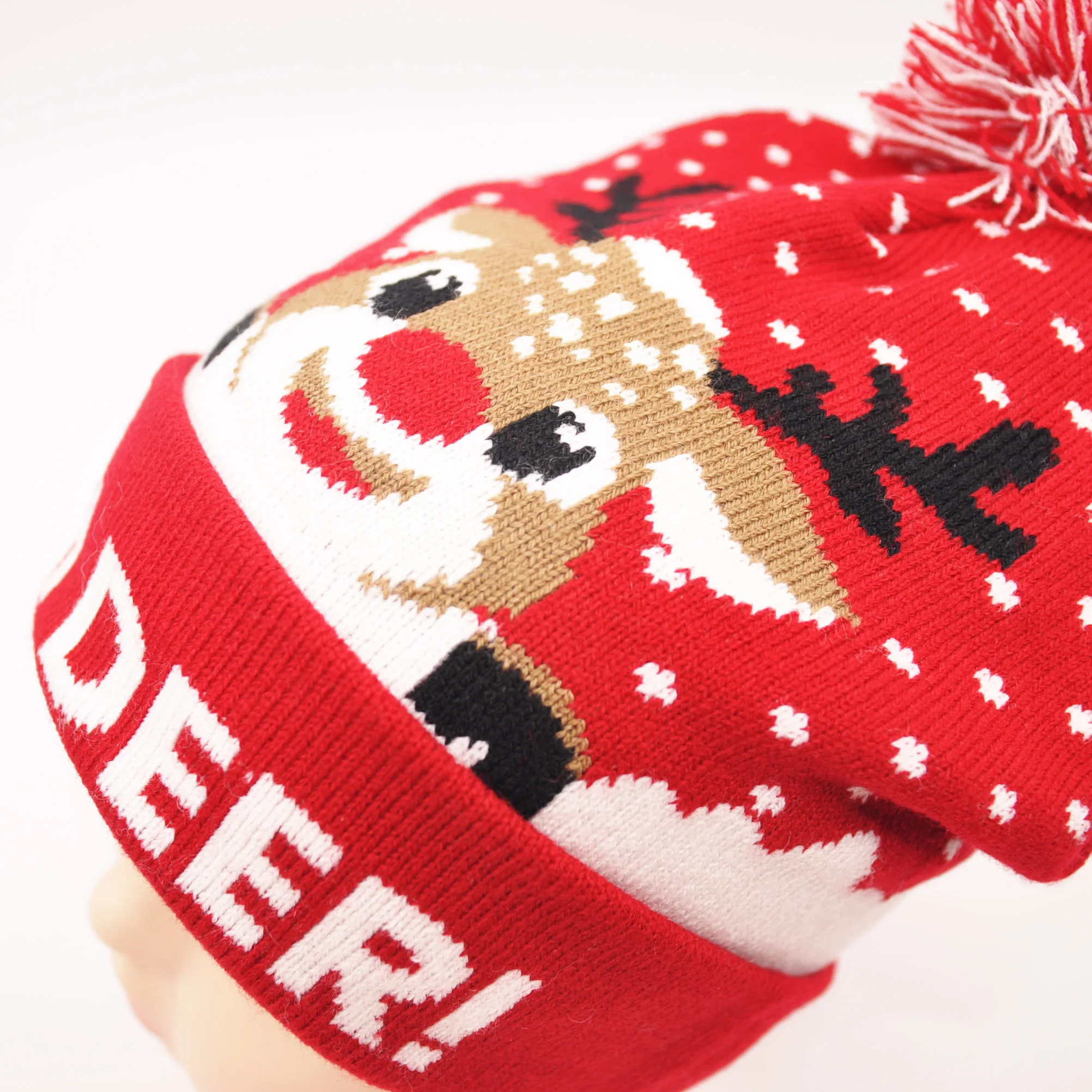 Christmas Flanging Knitted Hat With Ball With Led Colorful Lights For Adults And Children Decorative Hat