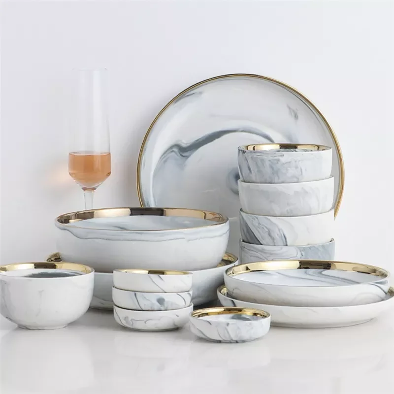 2022 new restaurant nodic christmas marble dinner set Wedding dinner plates golden luxury ceramic tableware