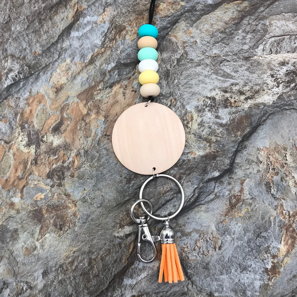 Laser engraved round silicone beads personalized keychain