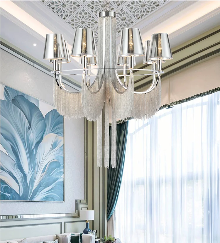 Silver Hanging Chandelier Dining Living Room Decorative Ceiling Pendant Lights Circle Rings Luxury Modern Led Chandeliers