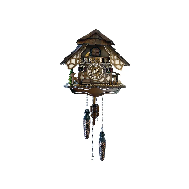 Germany High Quality Antique Small Half-Timbered House Cuckoo Clock With A Bird Deer And Well With Music