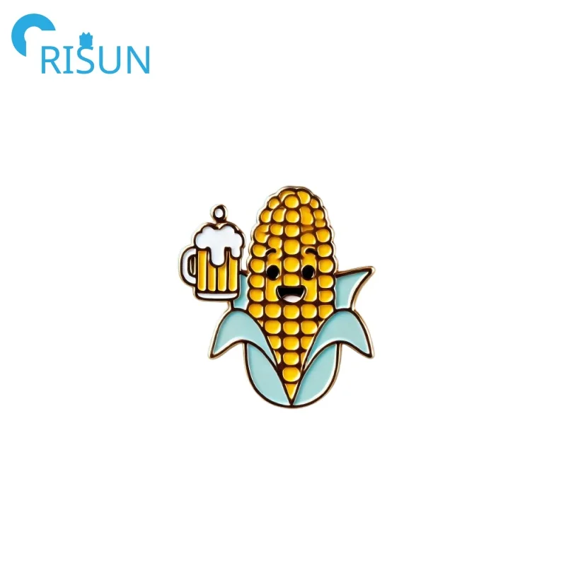 Manufacture Metal Glitter Corn Strip Pin Brooch Golden Ear of Corn Corncob Pins Custom Tasty Gold Corn Enamel Lapel Pin Badge