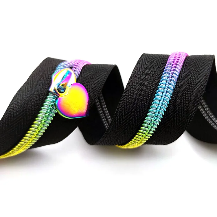 Rainbow-zipper-slider custom metal fancy bag zipper pulls head sewing slider puller for garment