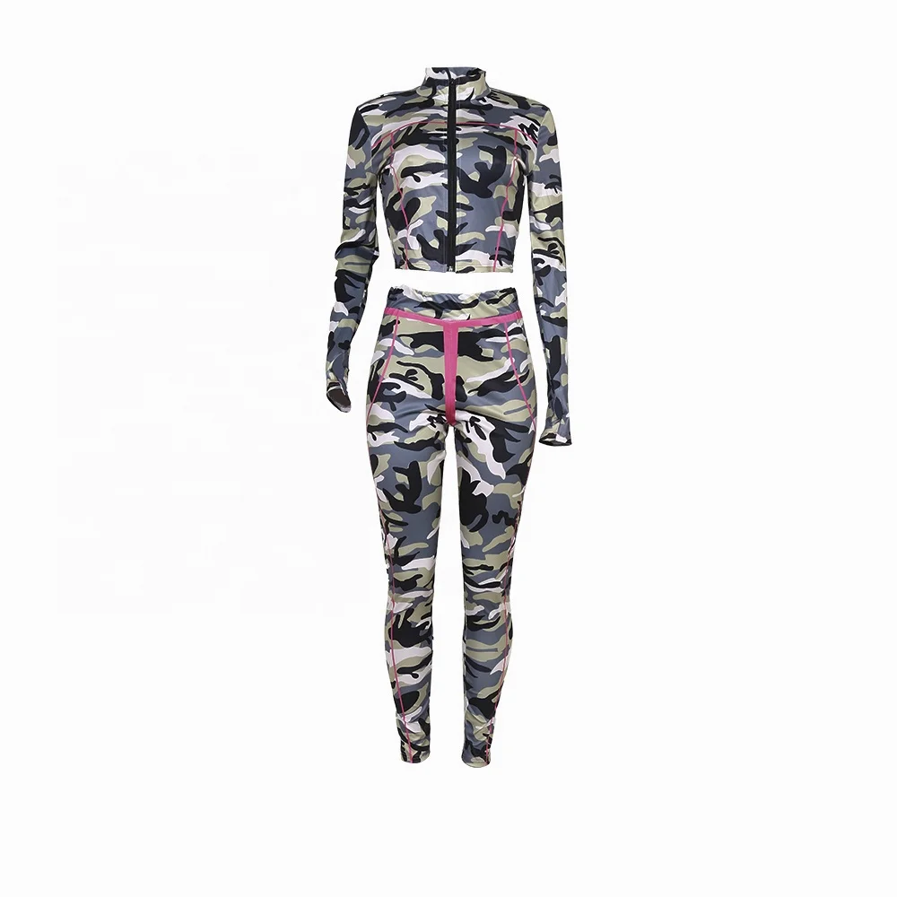 Women 2021 fashion clothing camouflage clothing two piece sets for woman hotsale workout sets lady