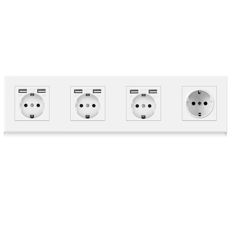 Professional switch factory German plastic panel 4 Gang wall socket with 6 USB outlets