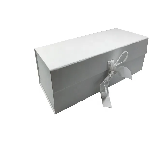 Factory price retail white magnetic closure folding gift packaging box with ribbon