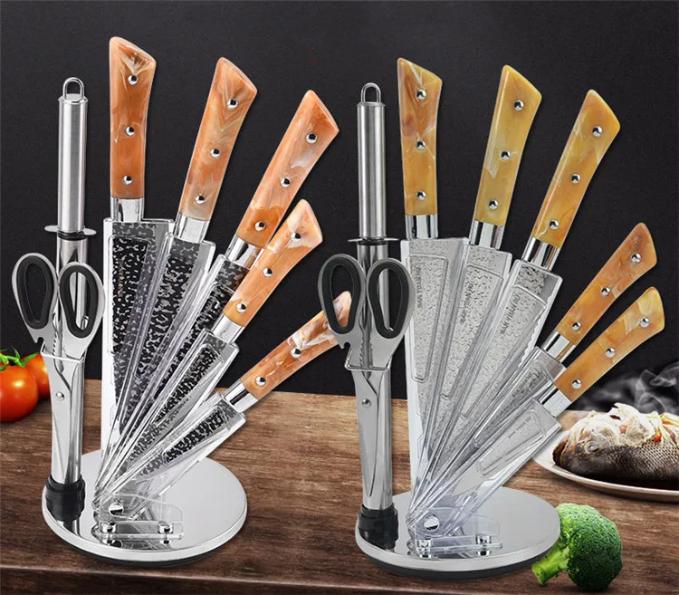 Лучший набор кухонных ножей шеф-повара из нержавеющей стали с подставкой, набор из 7 кухонных ножей