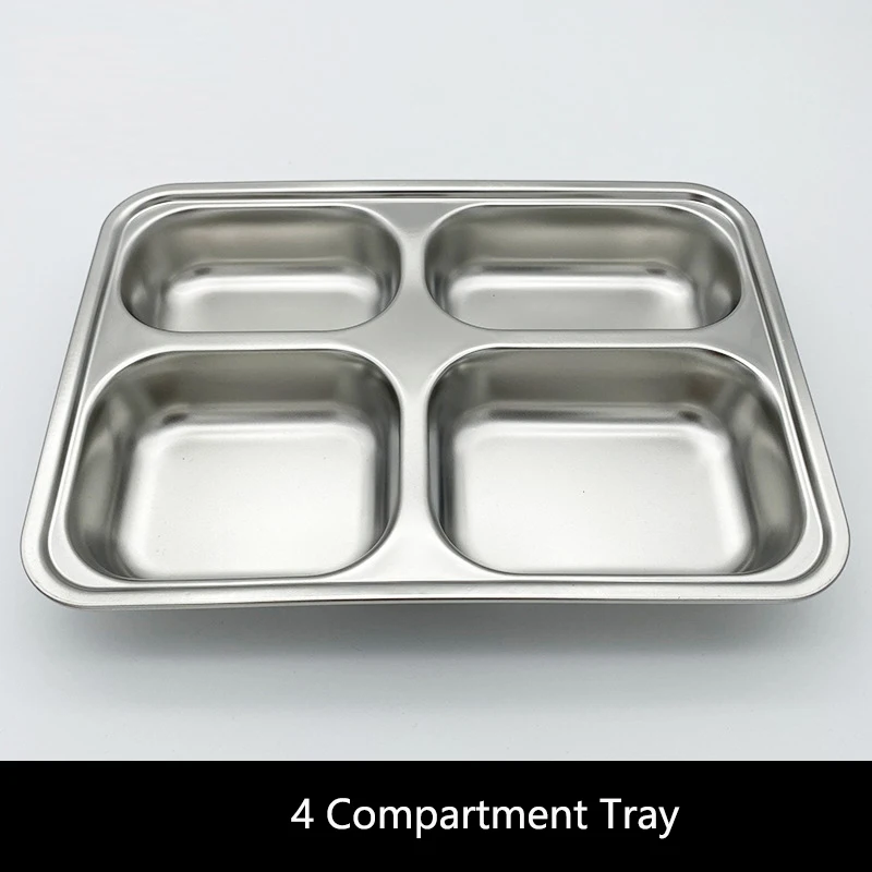Food Grade Stainless Steel Food Tray Dinner Lunch Plate Tray with Lid for School Hospital