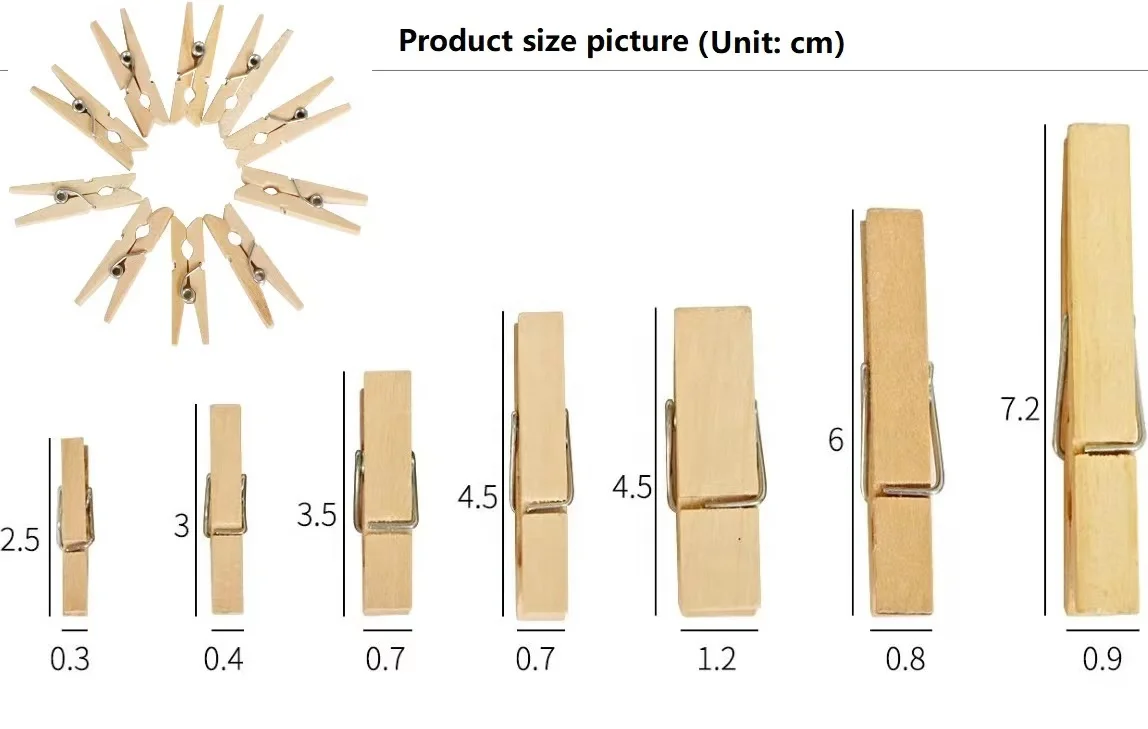 Wholesale Bambus Mini Wooden Clothes Pegs and Colorful wood Clip Different Size Wooden Pegs For Cloth