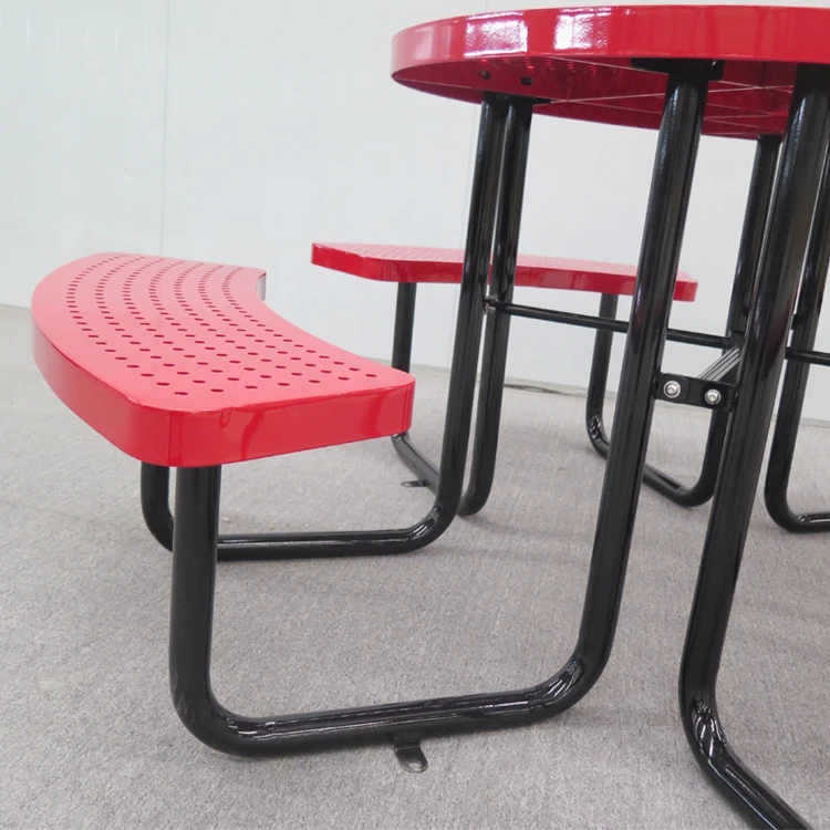 Hot Selling Street Furniture Cast Iron Red Outdoor Round Table Restaurant Tables and Chairs Garden Patio Picnic