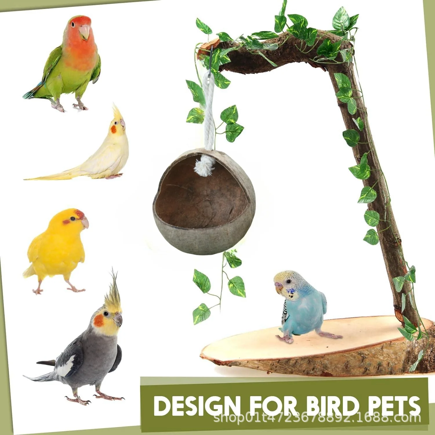 Natural Coconut Shell Bird Nest Tiger Skin Xuanphoenix Peony Swing Hammock Ring Sustainable Parrot Toy Hand Wash Style