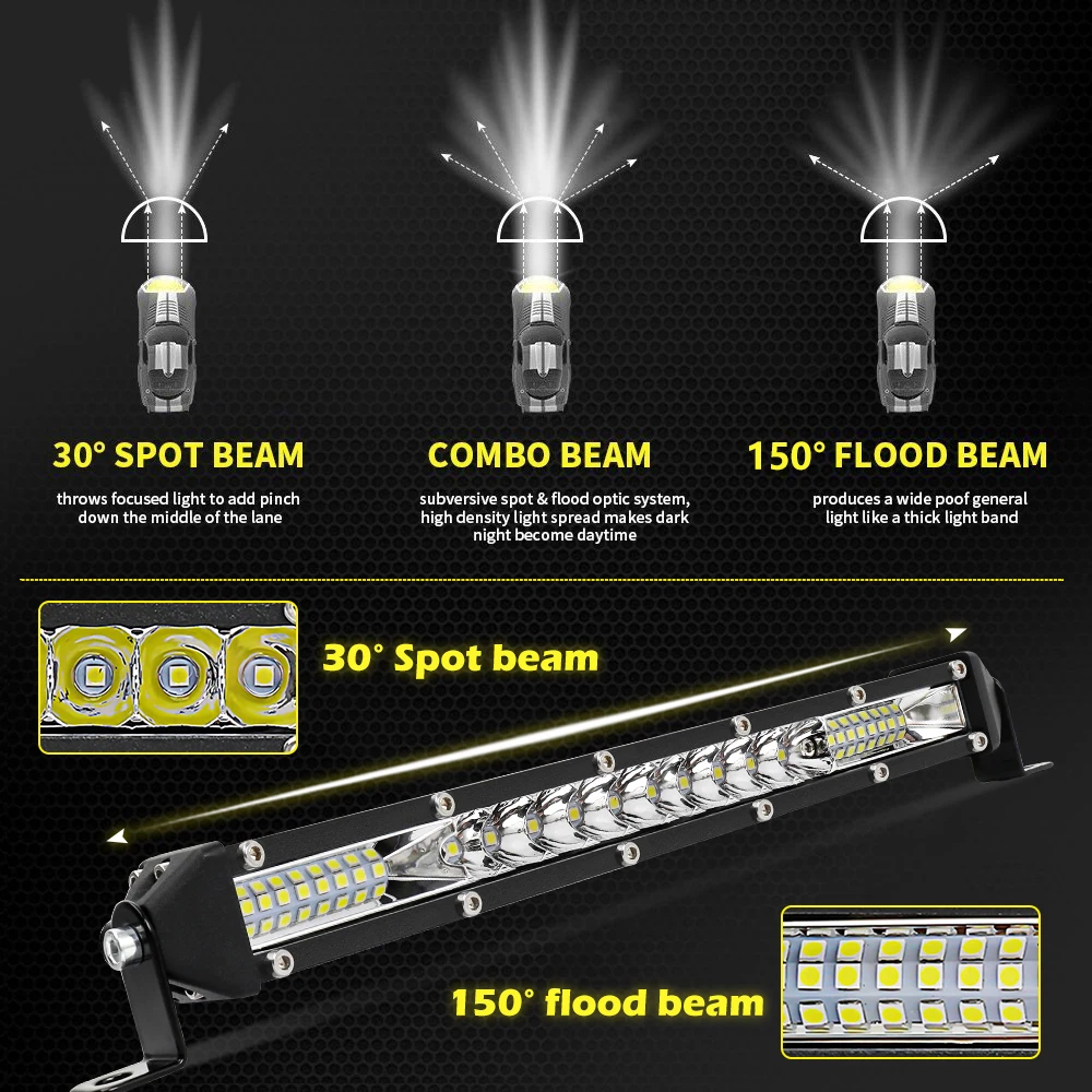 Оптовая продажа, яркий супер тонкий комбинированный прожектор для вождения, 10 Дюймов, 30 дюймов, 20 дюймов, 52 Вт, 36 Вт, 72 Вт, 120 Вт, грузовик 4x4, Однорядный Светодиодный прожектор 6D для внедорожника