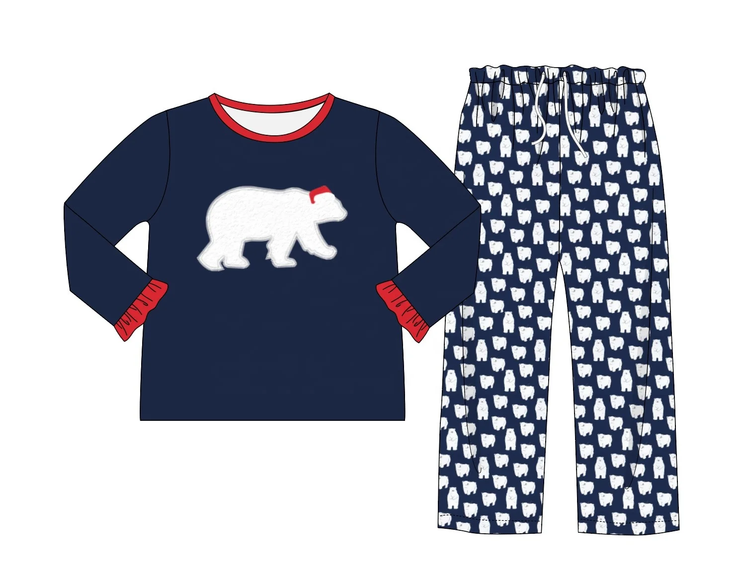 Customized Baby Boy Clothing Set Cute Polar bear Embroidery Navy Boy Outfits For Kids Xmas Wear
