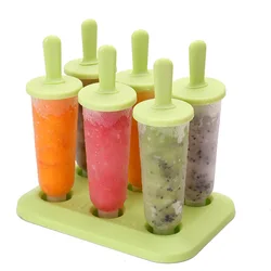 6 Cells Ice Popsicle Mold Plastic Ice Cream Mold Cube Tray with Lid Reusable Mould with Stick DIY Ice Lolly Mould