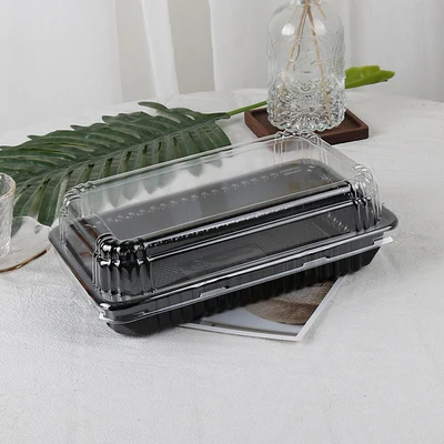 Wholesale Roll Cake box Disposable Bread container Takeaway Food Grade Sealed Plastic Salad Sushi Tray With Lid
