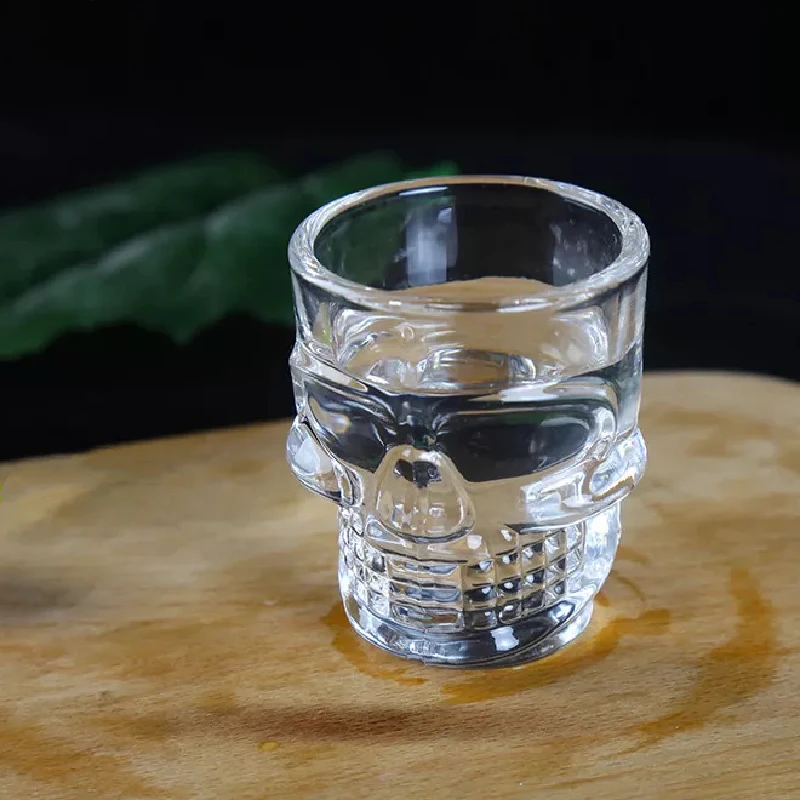 Custom color 1.5oz 45ml clear whisky vodka  glass cup skull shaped shot glass set for gift bar party