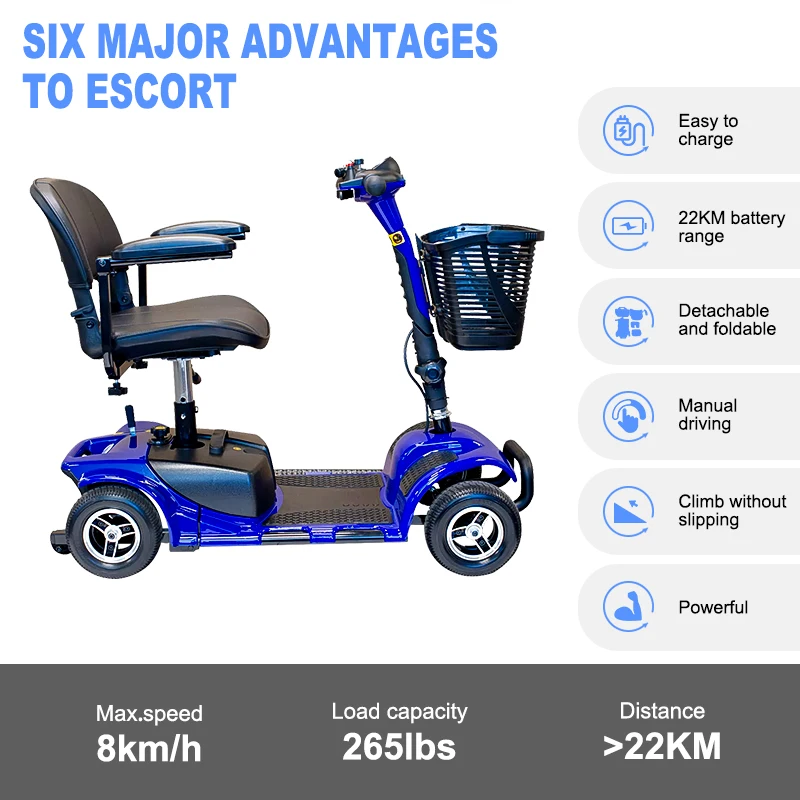 Cheap price steel frame max speed 9km/h 24v 4 wheels adult folding electric mobility scooter for old people