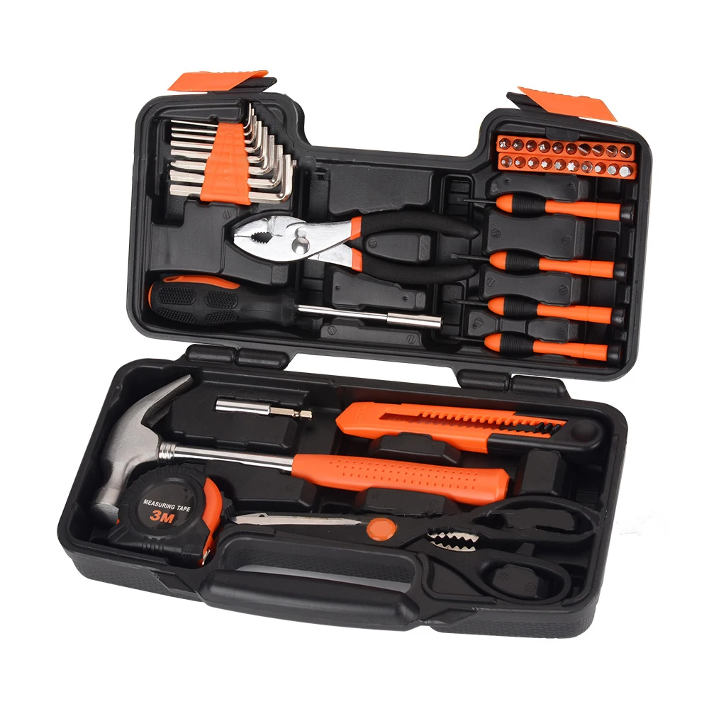 Orange 39-Piece Tool Set - General Household Hand Tool Kit with Plastic Toolbox Storage Case