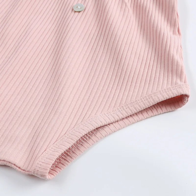 Baby clothing Spring summer Korean version of baby two-button pants suspenders cotton solid color Rowan