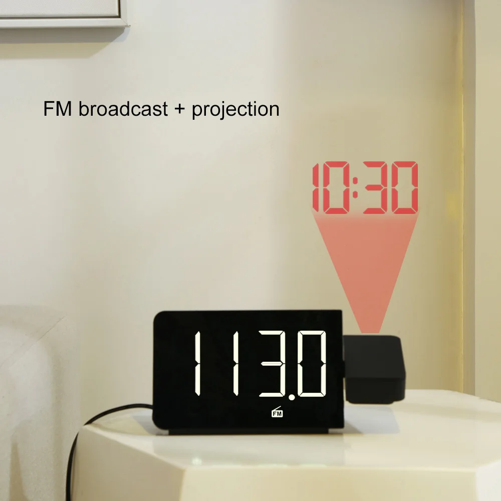 FM Radio LED Alarm Clock Digital Projection Desktop Snooze Nightlight Watch Time Projector Alarm Clock
