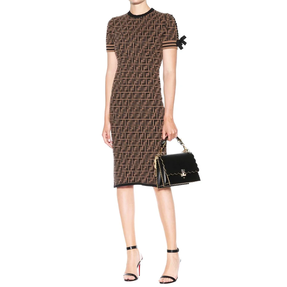 Ladies Casual Sweater Clothing Supplier Spot Wholesale Letter Cutout Jacquard Midi Dress Women frocks for women