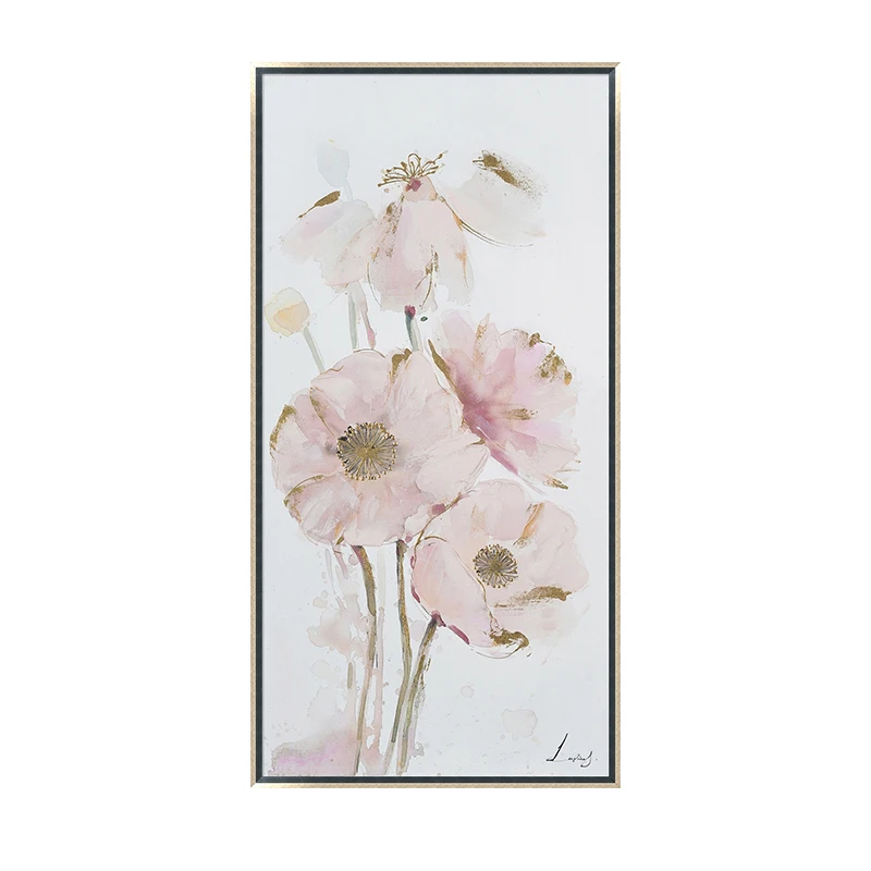 
Original pink flowers wall art oil decorative painting on canvas for home decor 