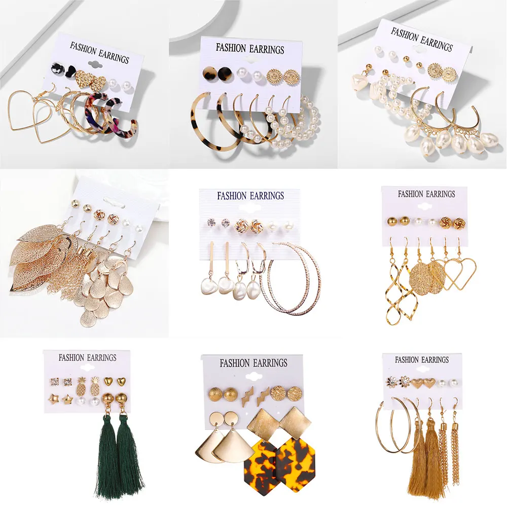 Оптовая Продажа Модные серьги для женщин комплект ювелирных изделий в Корейском стиле Позолоченные серьги-гвоздики серьги в виде колец, набор