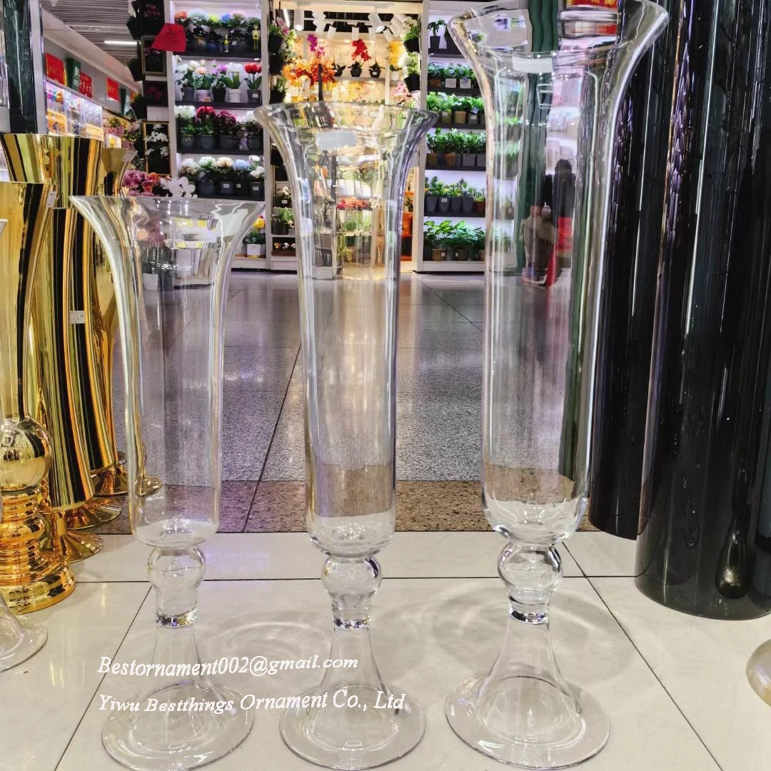 Wedding Decoration New Striped Clear Tall Cone Clear Glass Vase Table Centerpiece