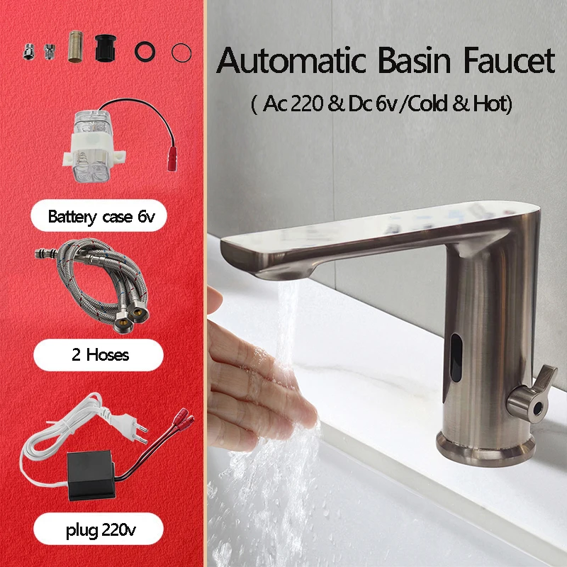 5 year warranty Brass chrome deck mounted sensor kitchen bathroom contact-free automatic hot and cold mixer faucet