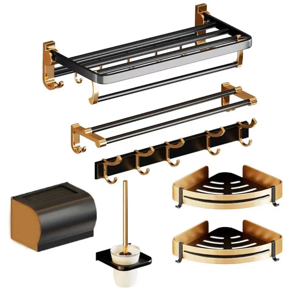 Wholesale Bathroom Accessories Black Gold Towel Rack Set Thickened Towel Rack Shelf Bathroom Pendant