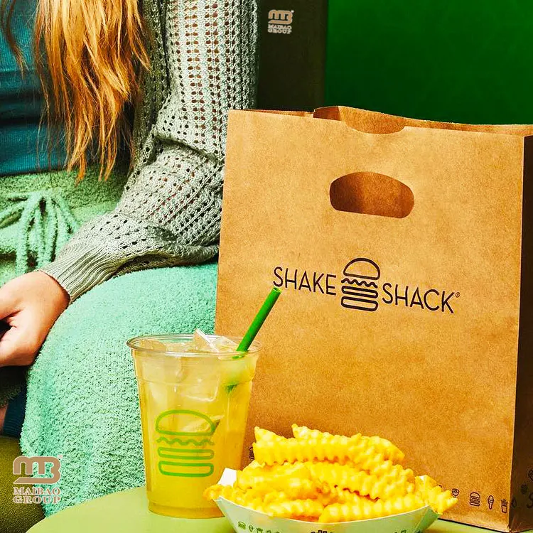 Takeout Die Cut Handle Kraft Paper Tote Bags Grocery Shopping D Cut Paper Bag For Restaurant Bakery, Food Takeaway Paper Bag